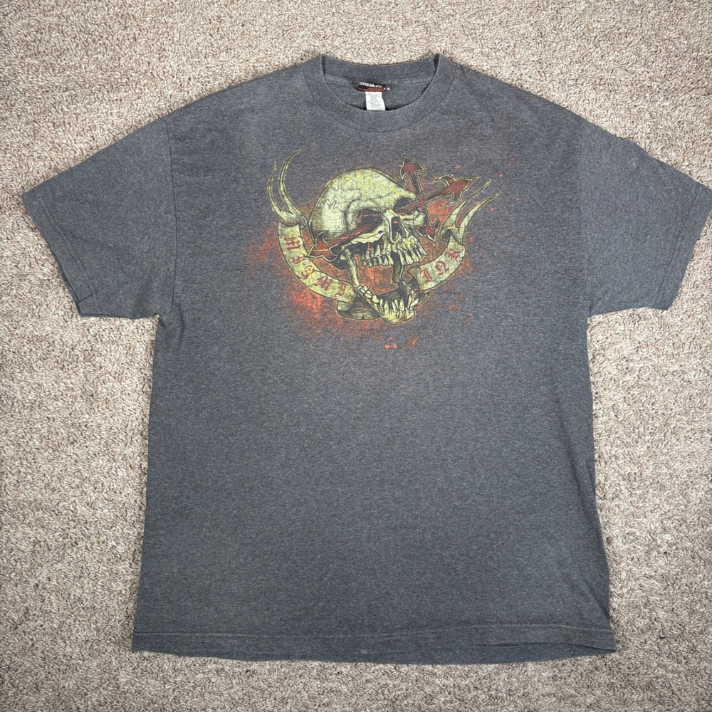Vintage Miami Ink‎ Skull Graphic T Shirt Men's Charcoal Gray Grunge Skater Tee